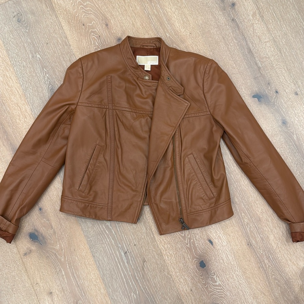Michael Kors Leather Jacket. Brown. Size Medium.